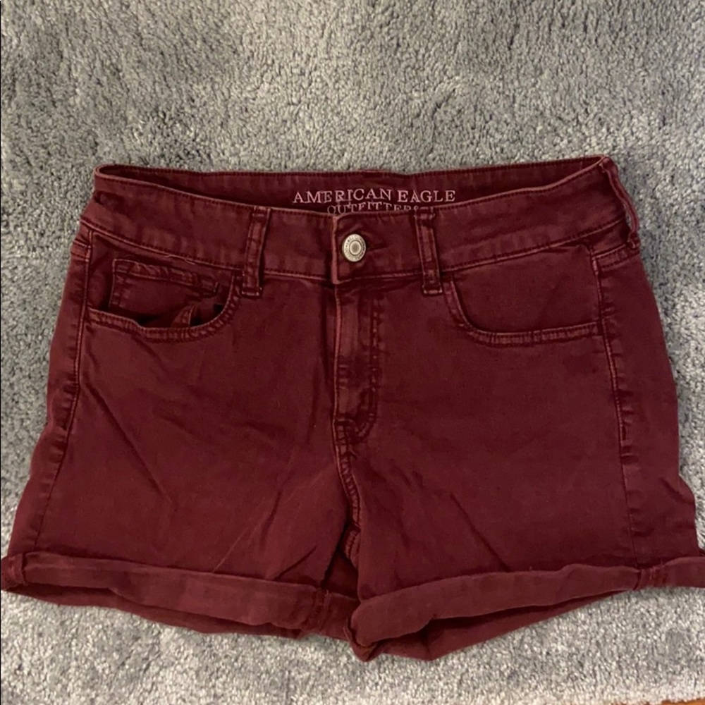 American Eagle burgundy jean cuffed shorts